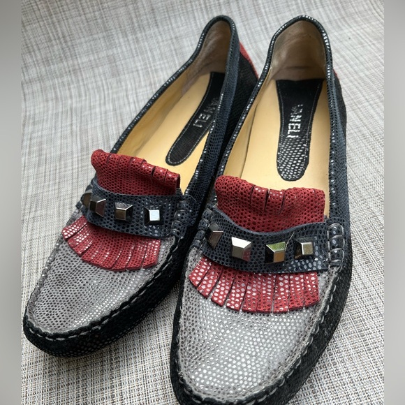 Vaneli Shoes - Vaneli Leather Moccasins Loafers Snakeskin Studded Fringe Flats, Size 10N